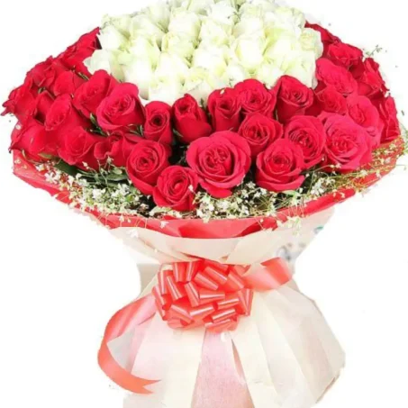 Bouquet Of Red And White Roses